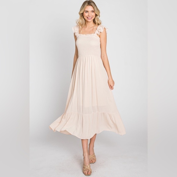 NWT Jodifl Women’s Cream Boho Cottage Core Maxi Ruffle Smocked Dress Sz 2X - Picture 3 of 16